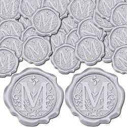 Adhesive Wax Seal Stickers, Envelope Seal Decoration, For Craft Scrapbook DIY Gift, Silver Color, Letter M, 30mm, 100pcs/box(DIY-CP0009-53B-04)