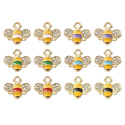 12Pcs 6 Colors Alloy Enamel Charms, with Rhinestone, Bee Charm, Mixed Color, 12.5x14.5x2.5mm, Hole: 1.8mm, 2pcs/color(ENAM-YW0002-75)