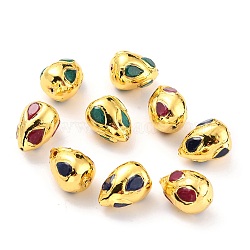 Natural Quartz Beads, with Golden Brass Findings, Dyed, Teardrop, Mixed Color, 17x12.5~13x12.5~13mm, Hole: 1mm(G-B011-12G)