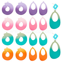 PandaHall Elite 16Pcs 8 Style Spray Painted Iron Big Pendants, Teardrop & Round Ring, Mixed Color, 47~50x29~40x2.5~6.5mm, Hole: 1.6mm, 2pcs/style(IFIN-PH0001-91)