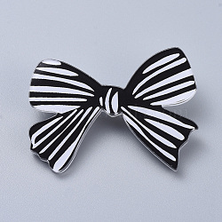 Acrylic Safety Brooches, with Iron Pin, Bowknot, Black & White, 35x47x8mm, Pin: 0.8mm(JEWB-D006-B06)