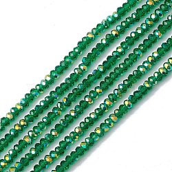Transparent Electroplate Glass Beads Strands, Faceted, Rondelle, AB Color Plated, Green, 4~4.5x3~3.5mm, Hole: 0.8mm, about 150~152pcs/strand, 17.91~19.69 inch(45.5~50cm)(EGLA-F156-AB04)