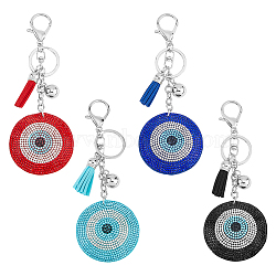 4Pcs 4 Colors Evil Eye Full Rhinestones Keychains, with Tassel Charm and Alloy Findings, for Women Bag Decoration, Mixed Color, 15.2cm, 1pc/color(KEYC-DC0001-24)