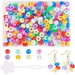 Nbeads 240Pcs 8 Colors Barrel Acrylic European Beads, Imitation Gemstone, Large Hole Beads, with 2Pcs Plastic Hair Pin Bun Maker, Mixed Color, Beads: 9x6mm, Hole: 4mm, 242pcs/box(MACR-NB0001-23)