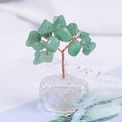 Natural Green Aventurine Chips Tree of Life Decorations, Gemstone & Glass Base with Copper Wire, Feng Shui Energy Stone Gift for Home Office Desktop Decoration, 73mm(PW-WG59DDD-02)