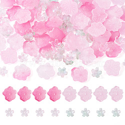 100Pcs 4 Colors Transparent Glass Beads, Lotus Leaf & Flower, Baking Paint, Mixed Color, 12~20x12~19.5x4.5~5mm, Hole: 1.2mm, 25pcs/color(DGLA-TA0001-45)