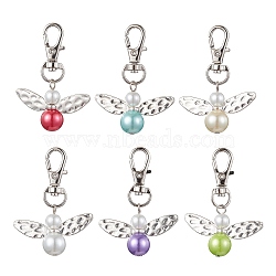 Glass Pearl Beads with Alloy Pendants, Angel, Mixed Color, 55mm(HJEW-JM01812)