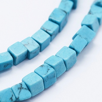 Synthetic Turquoise Beads Strands, Dyed, Cube, 4~4.5x4~4.5mm, Hole: 1mm, about 88pcs/strand, 15.9 inch