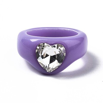 Opaque Acrylic Finger Rings, Heart, Medium Purple, US Size 7 1/4(17.5mm)