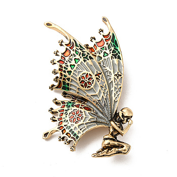 Colorful Mermaid Butterfly Enamel Pin, Alloy Brooch for Women, Antique Golden, 54x33x5mm, Pin: 1mm