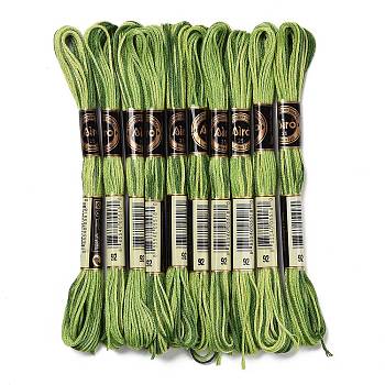 10 Skeins 6-Ply Polyester Embroidery Floss, Cross Stitch Threads, Segment Dyed, Green, 0.5mm, about 8.75 Yards(8m)/skein