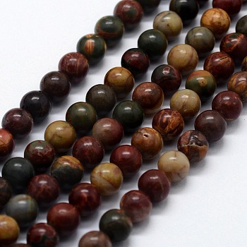 Natural Polychrome Jasper/Picasso Stone/Picasso Jasper Beads Strands, Round, 10mm, Hole: 1mm, about 37pcs/strand,  14.76 inch(37.5cm)