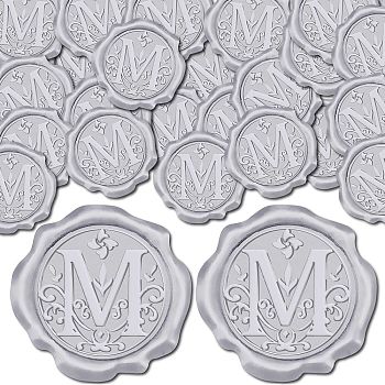 Adhesive Wax Seal Stickers, Envelope Seal Decoration, For Craft Scrapbook DIY Gift, Silver Color, Letter M, 30mm, 100pcs/box