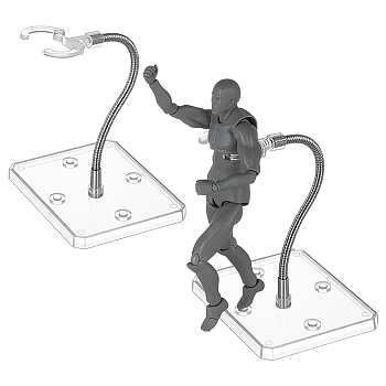 Assembled Rectangle PS Plastic Action Figure Display Stands with Adjustable Iron Support Arm, Minifigures Display Holder, Clear, 9.3x7.3x20cm