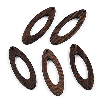 Natural Wenge Wood Pendants, Undyed, Horse Eye Frame Charms, Coconut Brown, 49.5x19x3.5mm, Hole: 2mm