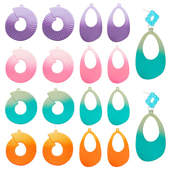 PandaHall Elite 16Pcs 8 Style Spray Painted Iron Big Pendants, Teardrop & Round Ring, Mixed Color, 47~50x29~40x2.5~6.5mm, Hole: 1.6mm, 2pcs/style