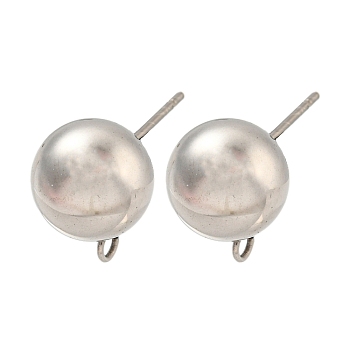 Non-Tarnish 304 Stainless Steel Stud Earring Findings, Round, Stainless Steel Color, 21x10x10mm, Hole: 1.8mm, Pin: 10x0.8mm