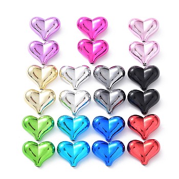 UV Plating Opaque Acrylic Beads, Heart, Mixed Color, 16.5x21x9.8mm, Hole: 2mm