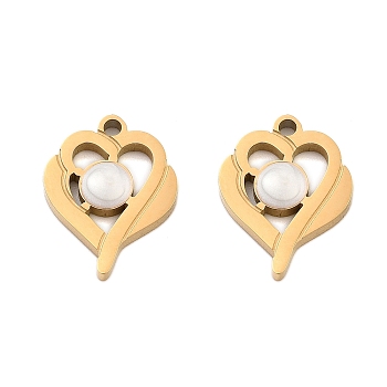 Ion Plating(IP) 304 Stainless Steel Enamel Pendants, Heart Charm, Golden, 16x12.5x2mm, Hole: 1.5mm