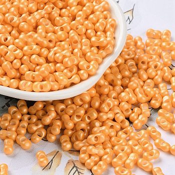 Glass Seed Beads, Opaque Colours Luster, Peanut, Orange, 5~6x2.5~3x3~3.5mm, Hole: 1~1.2mm, about 5000pcs/pound