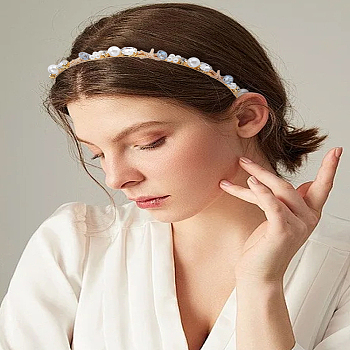 1Pc Zinc Alloy Rhinestone Hair Bands, with ABS Pearl, Hair Accessories for Women Girls, Starfish, 147x126x13mm