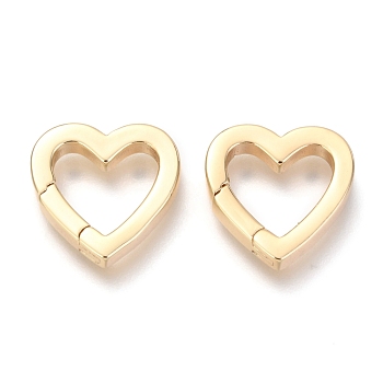 Brass Spring Gate Rings, Heart, Real 18K Gold Plated, 16x16x2mm, Inner Diameter: 9mm