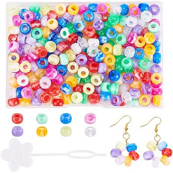 Nbeads 240Pcs 8 Colors Barrel Acrylic European Beads, Imitation Gemstone, Large Hole Beads, with 2Pcs Plastic Hair Pin Bun Maker, Mixed Color, Beads: 9x6mm, Hole: 4mm, 242pcs/box