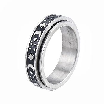 201 Stainless Steel Planet Rotating Ring, Calming Worry Meditation Fidget Spinner Ring for Women, Stainless Steel Color, Inner Diameter: 17mm