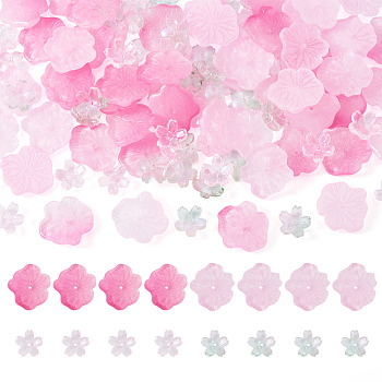 100Pcs 4 Colors Transparent Glass Beads, Lotus Leaf & Flower, Baking Paint, Mixed Color, 12~20x12~19.5x4.5~5mm, Hole: 1.2mm, 25pcs/color