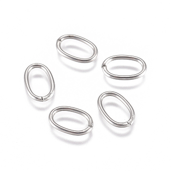 304 Stainless Steel Jump Rings, Open Jump Rings, Oval, Stainless Steel Color, 18 Gauge, 9x6x1mm, Inner Diameter: 7x4mm