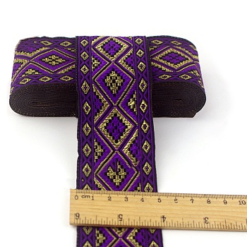 Polyester Jacquard Rhombus Ribbons, Clothes Accessories, Purple, 1-7/8~2 inch(49~50mm), about 7.66 Yards(7m)/Bundle