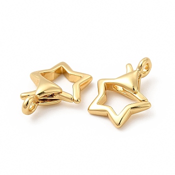 Rack Plating Brass Spring Ring Clasps, Cadmium Free & Lead Free, Star, Real 18K Gold Plated, 14.5x11.5x4mm, Hole: 1.5mm