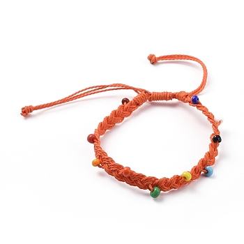 Waxed Polyester Cord Braided Bead Bracelets, with Opaque Colours Glass Seed Beads, Orange Red, 2-1/8 inch~3-7/8 inch(5.5~10cm)