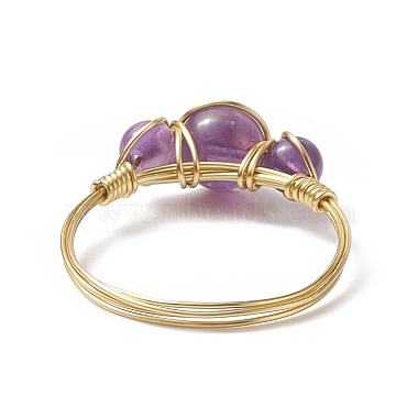 Natural Amethyst Round Braided Beaded Finger Ring(RJEW-JR00550-04)-5