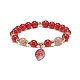 Natural Carnelian(Dyed & Heated) & Strawberry Quartz Beaded Stretch Bracelet with Glass Strawberry Charms for Women(BJEW-JB09026)-1