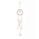 Natural Rose Quartz Woven Net/Web with Feather Window Hanging Suncatchers(HJEW-JM00852-01)-3