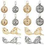 8Pcs 4 Styles Brass Hollow Round Cage Pendants, For Chime Ball Pendant Necklaces Making, Rack Plating, Mixed Color, 28~33x25~30x21~25mm, Hole: 5~9x3.5~5mm, inner: 18~20mm, 2pcs/style(KK-YW0004-37)