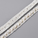 2 Yards Polyester Braided Lace Ribbons, with Plastic Imitation Pearl, Garment Accessories, Floral White, 5/8 inch(16mm), 1~7mm thick, about 2.00 Yards(1.83m)/pc(OCOR-WH0058-66C)