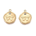 304 Stainless Steel Pendants, with Crystal Rhinestone, Flat Round with Butterfly, Real 14K Gold Plated, 15x12.5x2mm, Hole: 1.4mm(STAS-L022-274G)