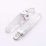 Natural Quartz Crystal Pendants, Rock Crystal, with Brass Findings, Nugget, Silver, 30~75x5~15mm, Hole: 8x5mm(G-D140-16S)