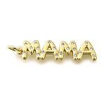 Mother's Day Brass Micro Pave Cubic Zirconia Pendants, Word Mama, Long-Lasting Plated, with Jump Ring, Lead Free & Cadmium Free, Rack Plating, Real 18K Gold Plated, 7x28x2mm(X-KK-V007-26G)