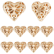 10Pcs Brass Beads, Nickel Free, Real 18K Gold Plated, Hollow, Heart, Real 18K Gold Plated, 11.5x13.5x5mm, Hole: 1mm(KK-BBC0012-19)