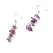 Natural Amethyst Chip Beads Dangle Earrings, Brass Jewelry for Girl Women, Platinum, 53.5~54.5mm, Pin: 0.5mm(EJEW-JE04649-05)
