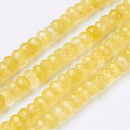 Natural Malaysia Jade Beads Strands, Dyed, Faceted, Rondelle, Yellow, 4x3mm, Hole: 1mm, 116pcs/strand, 13.7 inch(35cm)(G-D165-B-05)
