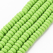 Handmade Polymer Clay Beads Strands, for DIY Jewelry Crafts Supplies, Flat Round, Light Green, 6~7x3mm, Hole: 1.5mm, about 113~116pcs/strand, 15.55 inch~16.14 inch(39.5~41cm)(CLAY-N008-008O)