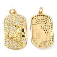 Brass Micro Pave Cubic Zirconia Pendants, Rectangle with Cattle Head, Real 18K Gold Plated, 23x13x3mm, Hole: 2.4mm(KK-P236-17G)