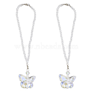 Butterfly Glass Car Hanging Pendant, for Auto Rear View Mirror and Car Interior Hanging Accessories with Alloy Finding, Clear AB, 250mm, 2pcs/box(HJEW-DC0001-04)