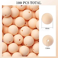 100Pcs Silicone Beads Round Rubber Bead 15MM Loose Spacer Beads for DIY Supplies Jewelry Keychain Making, Light Yellow, 15mm(JX449A)