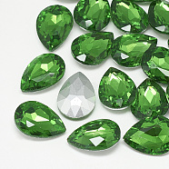 Pointed Back Glass Rhinestone Cabochons, Back Plated, Faceted, teardrop, Emerald, 25x18x8mm(RGLA-T081-18x25mm-20)