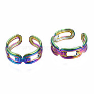 Open Oval Cuff Rings, Hollow Open Rings, Rainbow Color 304 Stainless Steel Rings for Women, US Size 7 1/4(17.5mm)(RJEW-N038-027)